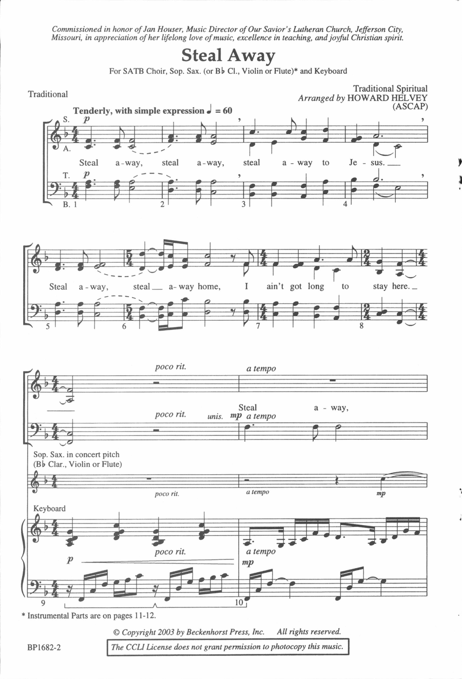 Steal Away - Helvey - SATB 4-Part scores gallery preview page 2