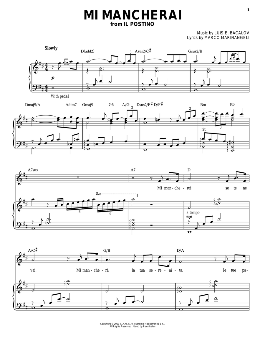 Mi Mancherai (Il Postino) Piano, Vocal scores gallery preview page 1