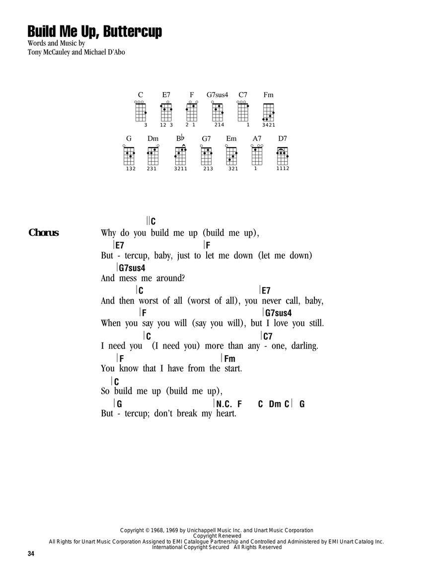 Build Me Up, Buttercup Ukulele scores gallery preview page 1