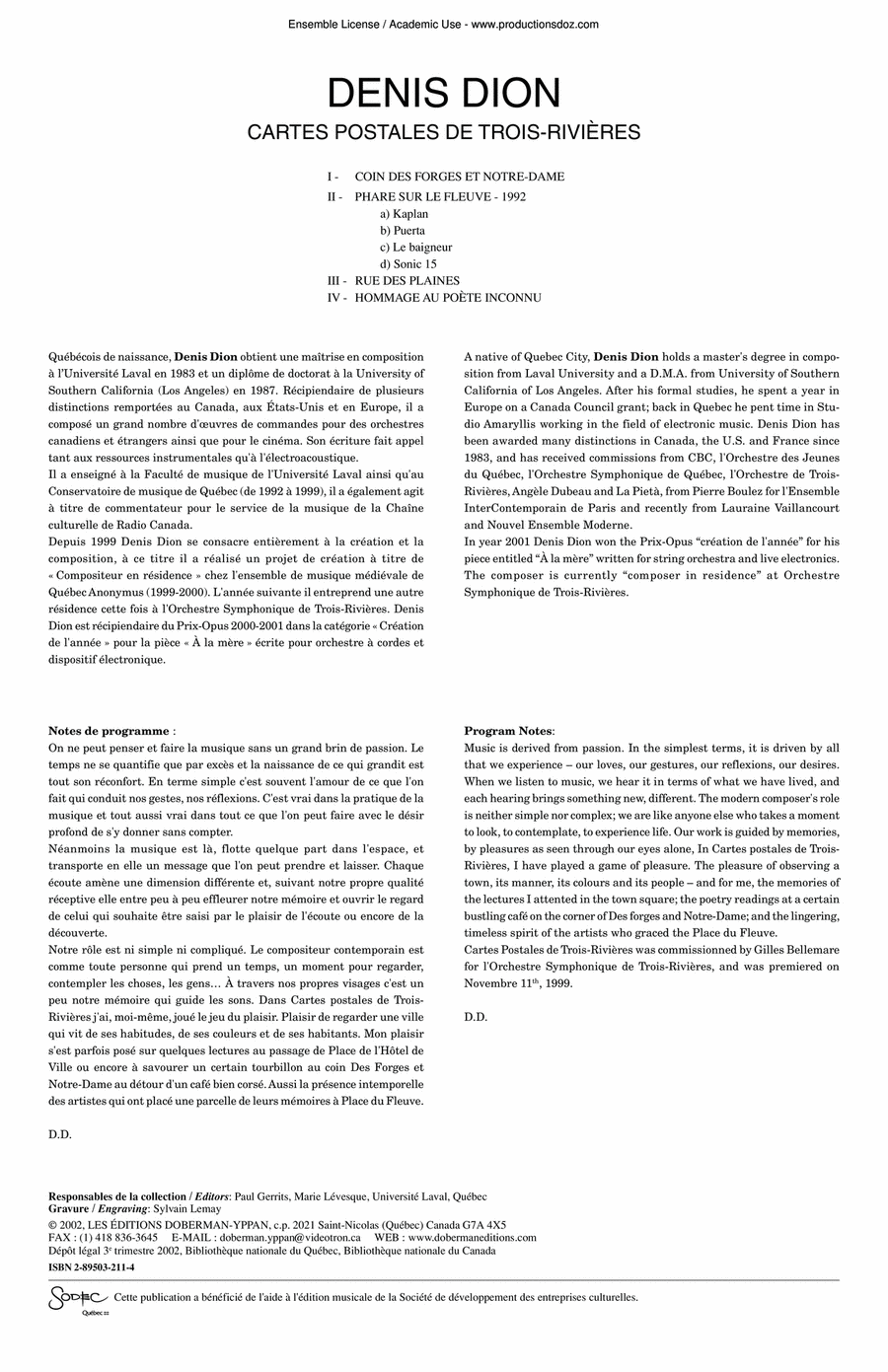 Cartes postales de Trois-Rivières... Orchestra scores gallery preview page 1