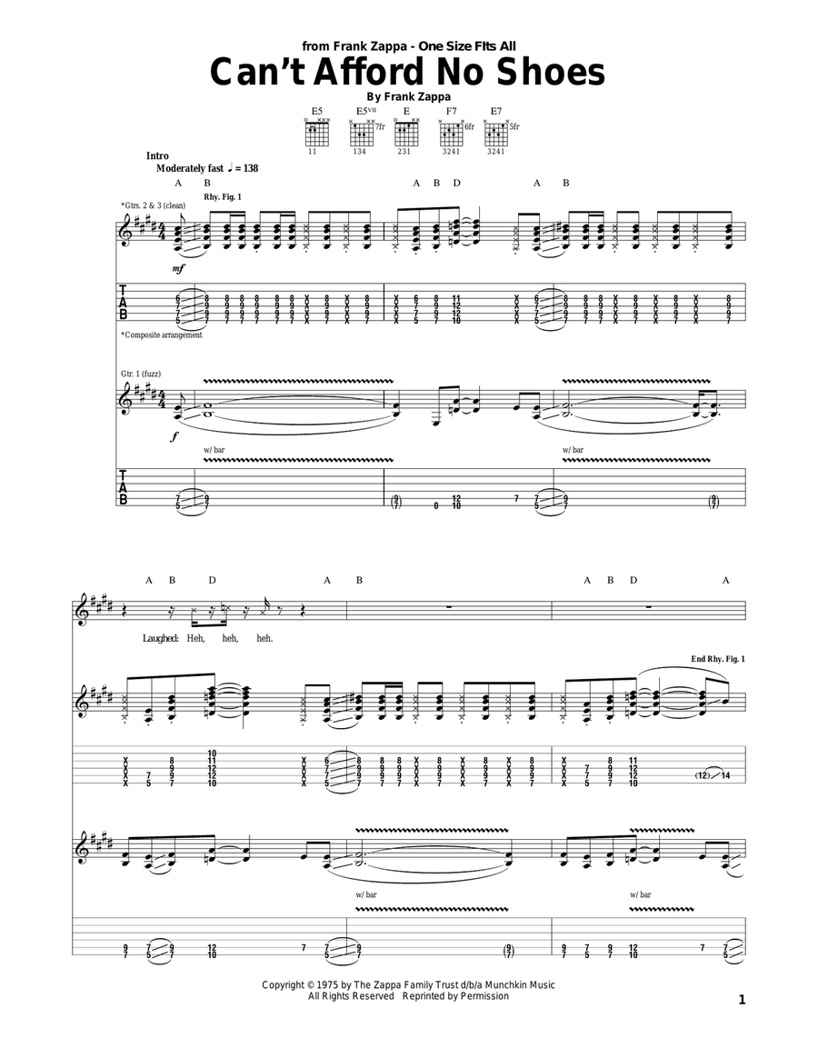 Can't Afford No Shoes Can't Afford No Shoes Acoustic Guitar scores gallery preview page 1
