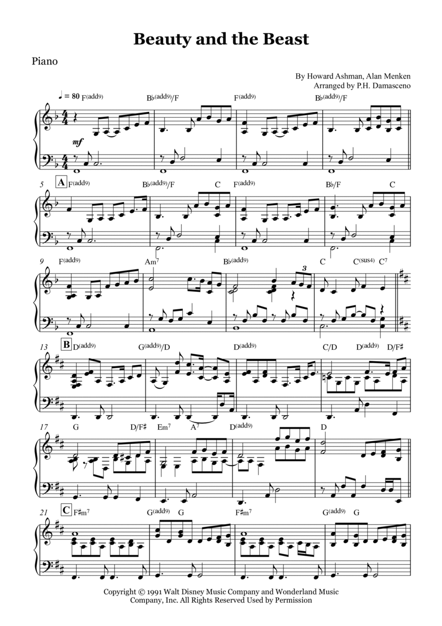 Beauty And The Beast Piano Solo scores gallery preview page 1