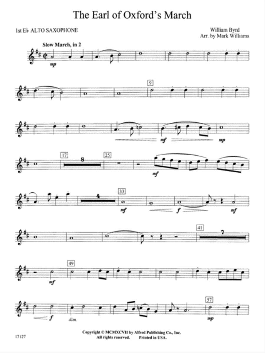 Earl of Oxford's March: E-flat Alto Saxophone Concert Band scores gallery preview page 1