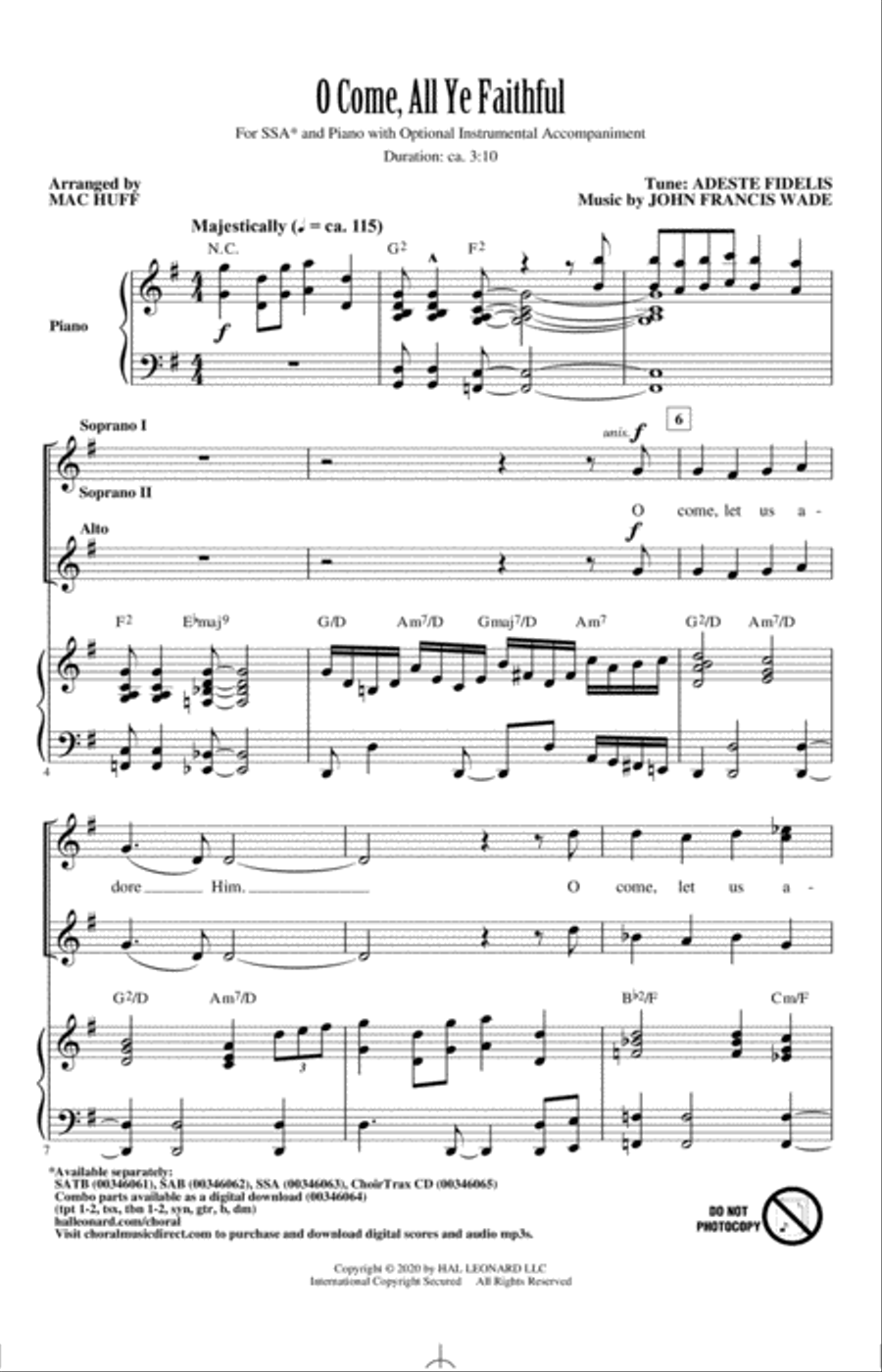 O Come, All Ye Faithful (arr. Mac Huff) SSA scores gallery preview page 1