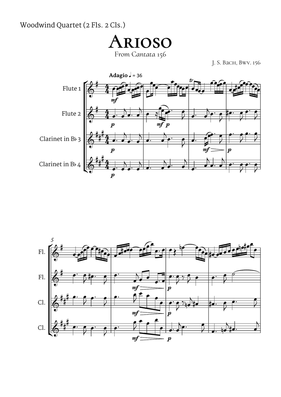 Arioso Bach Woodwind Quartet 2 Flutes 2 Clarinets Woodwind Quartet scores gallery preview page 2