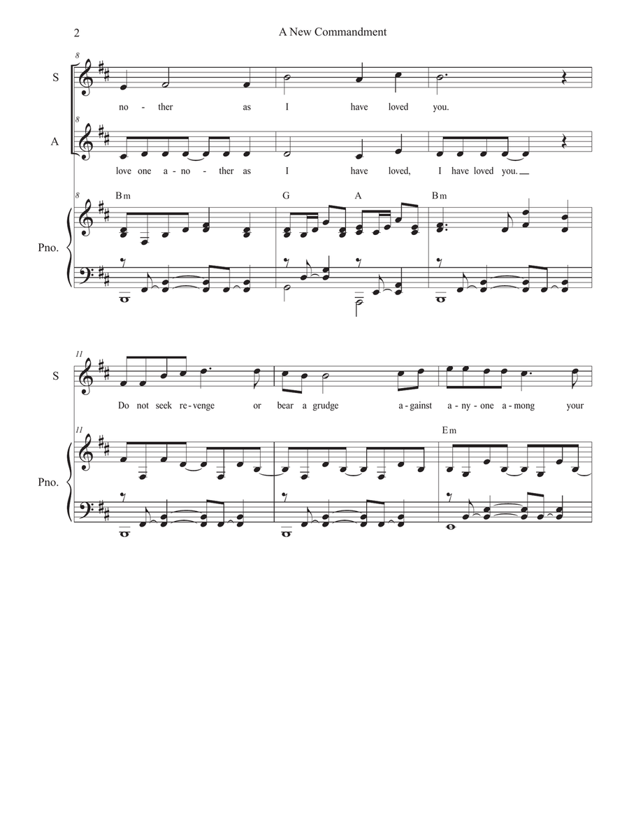 A New Commandment (Love One Another) (Duet for Soprano and Alto solo) Alto Voice scores gallery preview page 2