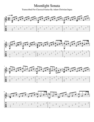 Moonlight Sonata easy tabs for Guitar