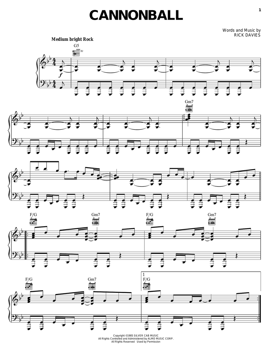 Cannonball Cannonball Piano, Vocal, Guitar scores gallery preview page 1