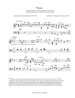 "Hymne de Matin" by 19th Century French composer, transcribed for organ or piano