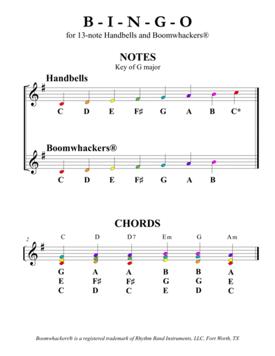 B-I-N-G-O for 13-note Bells and Boomwhackers® (with Color Coded Notes) image number null