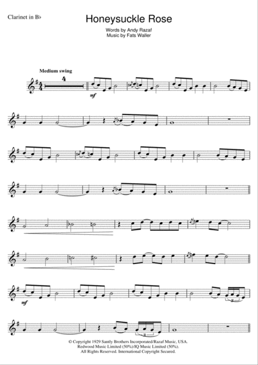 Honeysuckle Rose Clarinet Solo scores gallery preview page 1