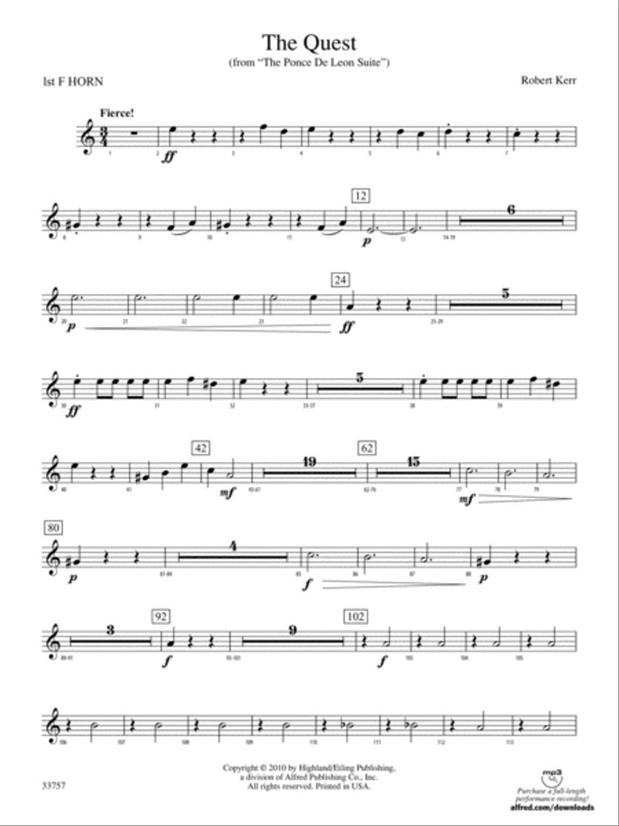 The Quest: 1st F Horn Full Orchestra scores gallery preview page 1