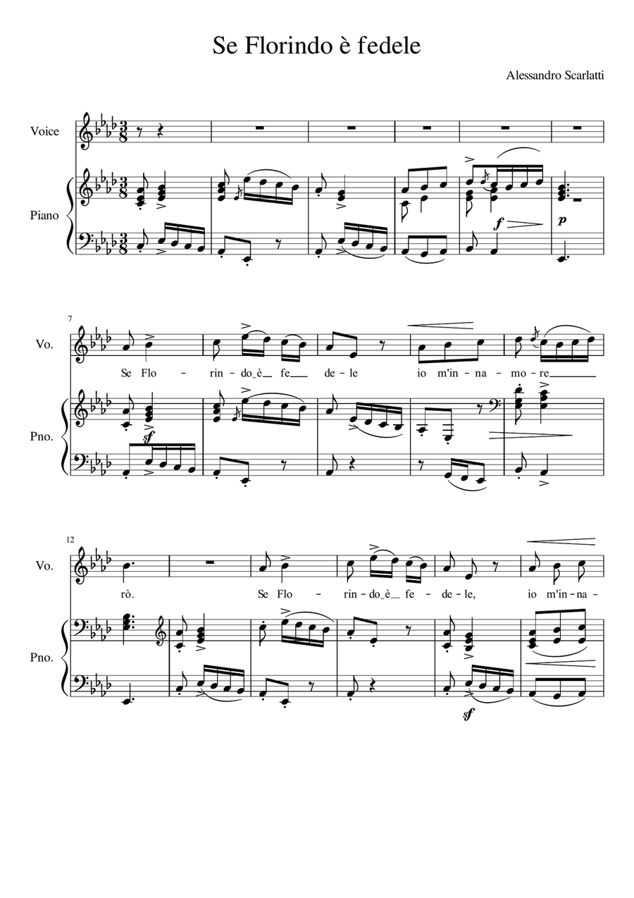Se Florindo e fedele - Ab Major Voice Solo scores gallery preview page 2