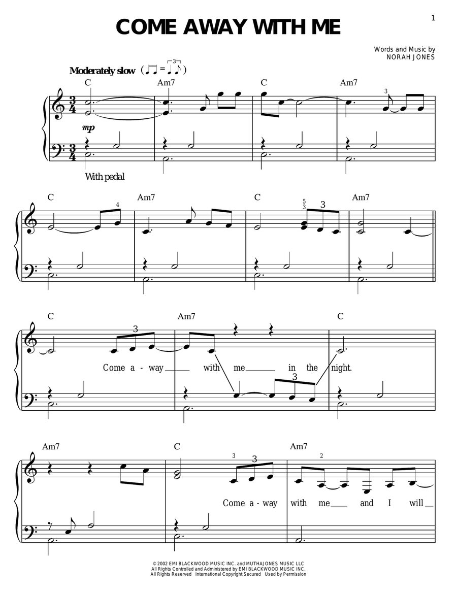 Come Away With Me Easy Piano scores gallery preview page 1