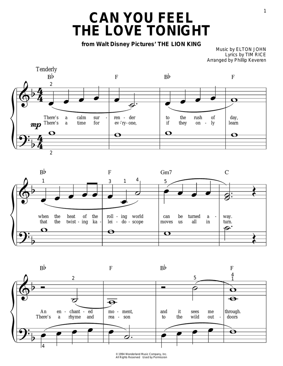 Can You Feel The Love Tonight (from The Lion King) (arr. Phillip Keveren) Easy Piano scores gallery preview page 1