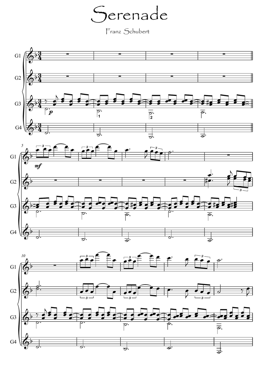 Serenade Schubert Guitar quartet Guitar Ensemble scores gallery preview page 1