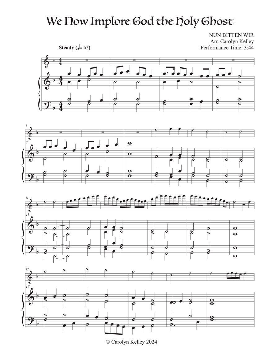 We Now Implore God The Holy Ghost (Hymn Tune: NUN BITTEN WIR) Flute Solo scores gallery preview page 1