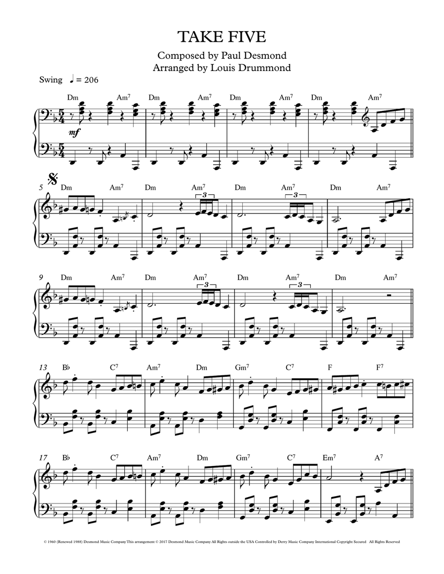 Take Five Piano Solo scores gallery preview page 1