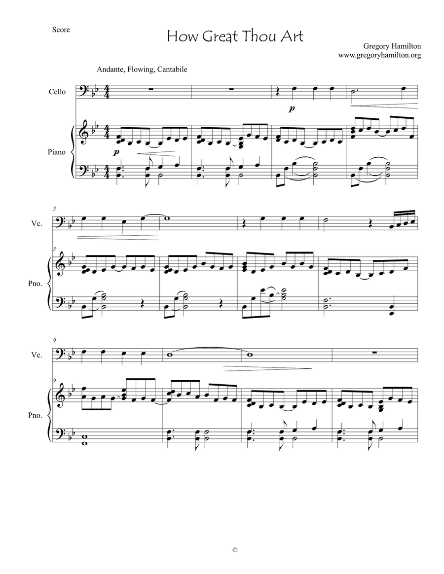 How Great Thou Art - for Cello and Piano Piano Accompaniment scores gallery preview page 1