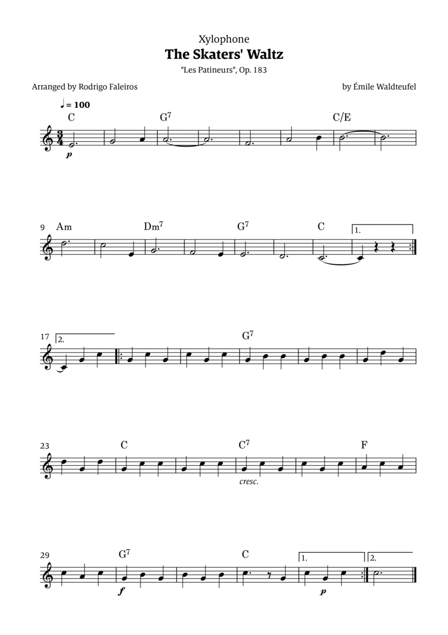 The Skaters Waltz (for beginners) Percussion scores gallery preview page 1