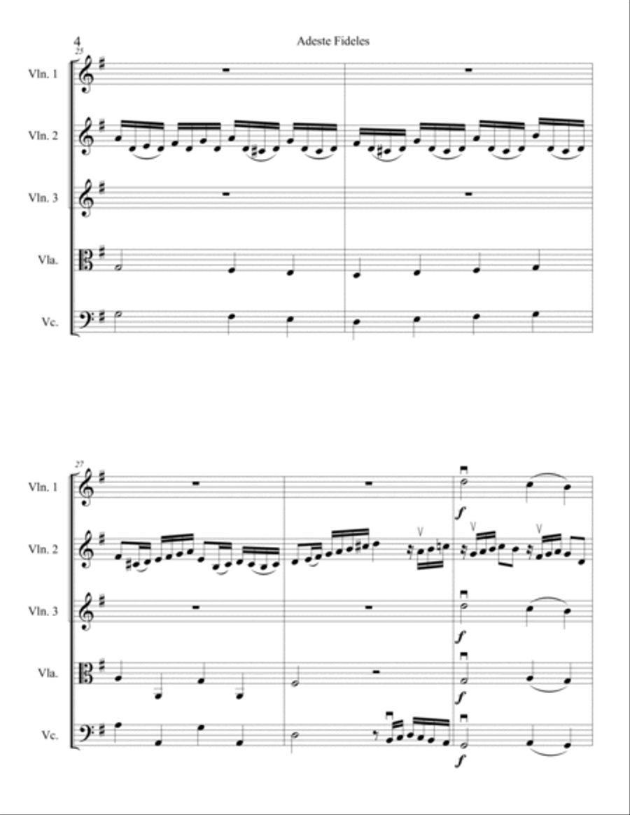 Adeste Fideles for String Quintet String Orchestra scores gallery preview page 5