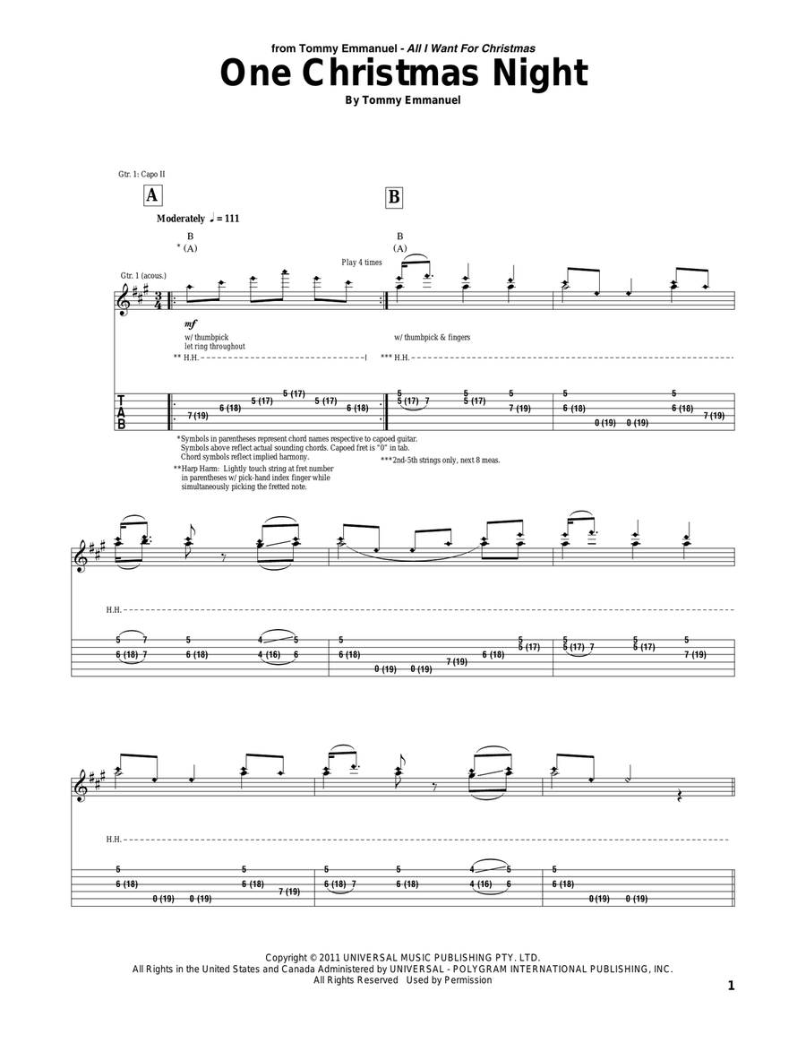 One Christmas Night Guitar Tablature scores gallery preview page 1