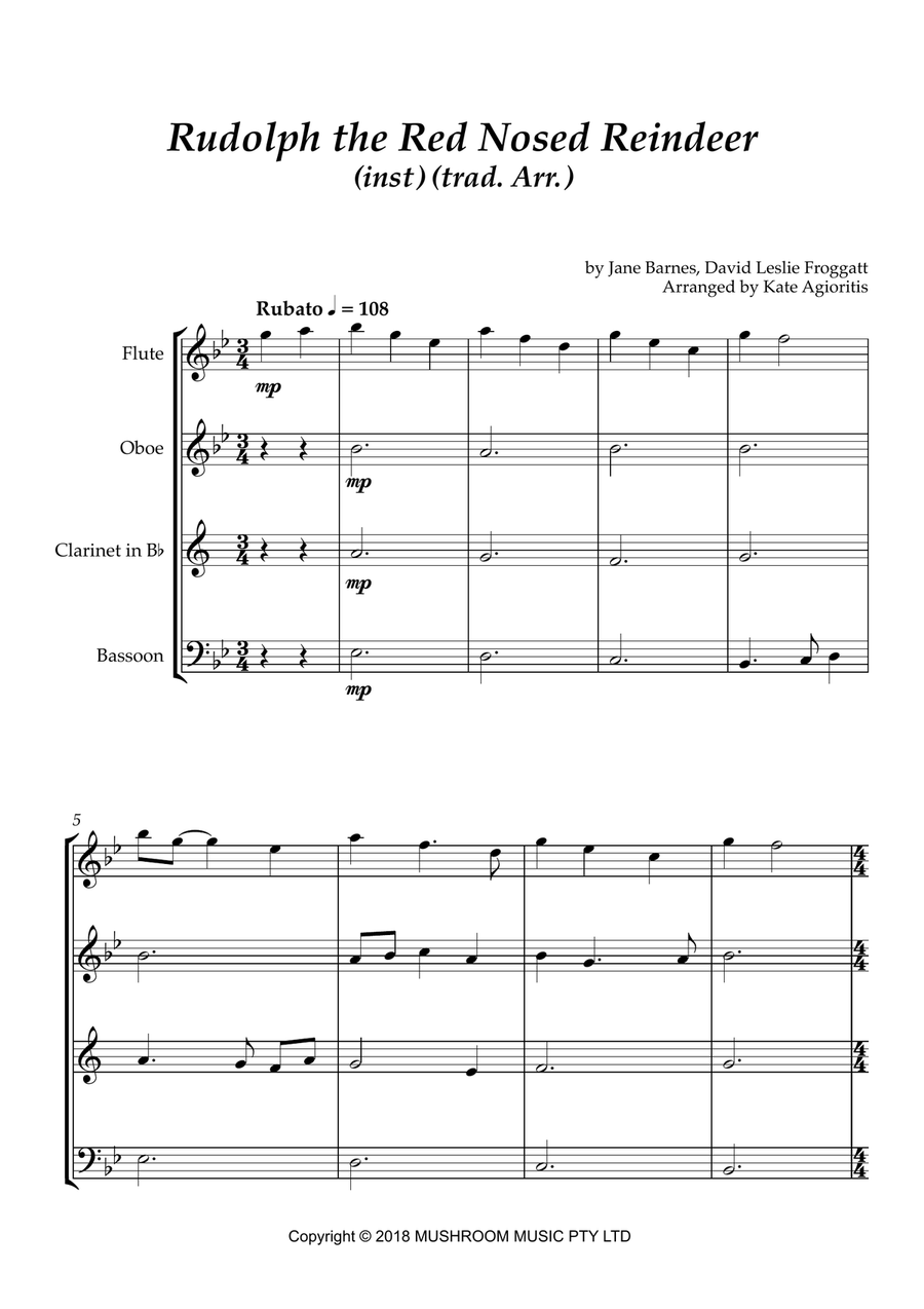 Rudolph The Red-nosed Reindeer Woodwind Quartet scores gallery preview page 2