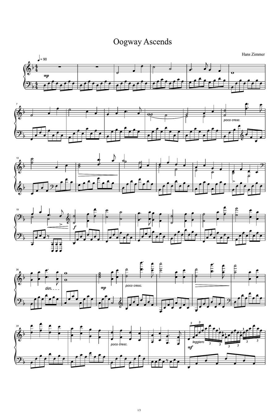 Oogway Ascends Piano Solo scores gallery preview page 1
