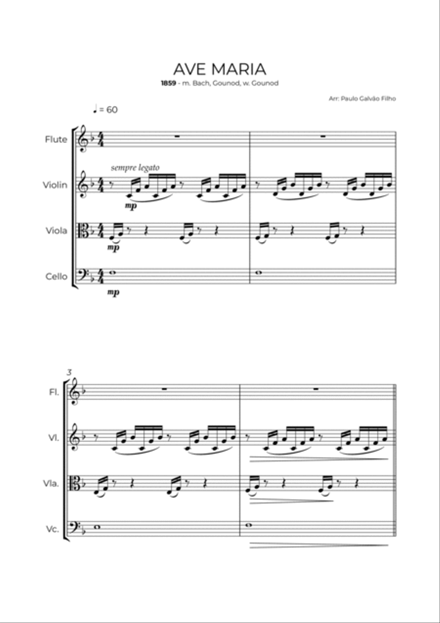 AVE MARIA - GONOUD – FLUTE, VIOLIN, VIOLA & CELLO Small Ensemble scores gallery preview page 2