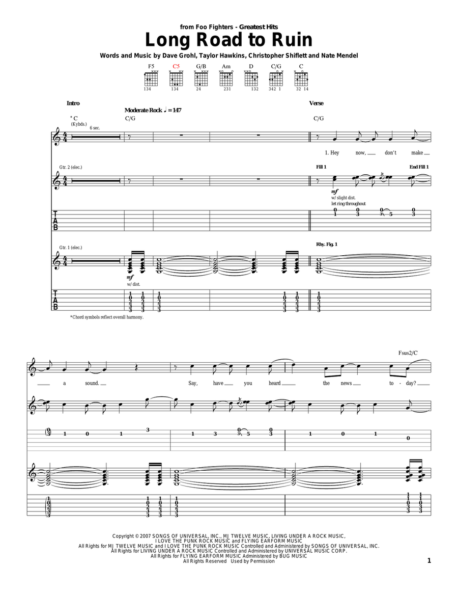 Long Road To Ruin Acoustic Guitar scores gallery preview page 1
