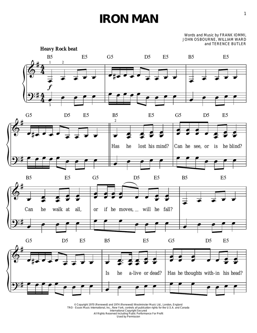 Iron Man Iron Man Easy Piano scores gallery preview page 1