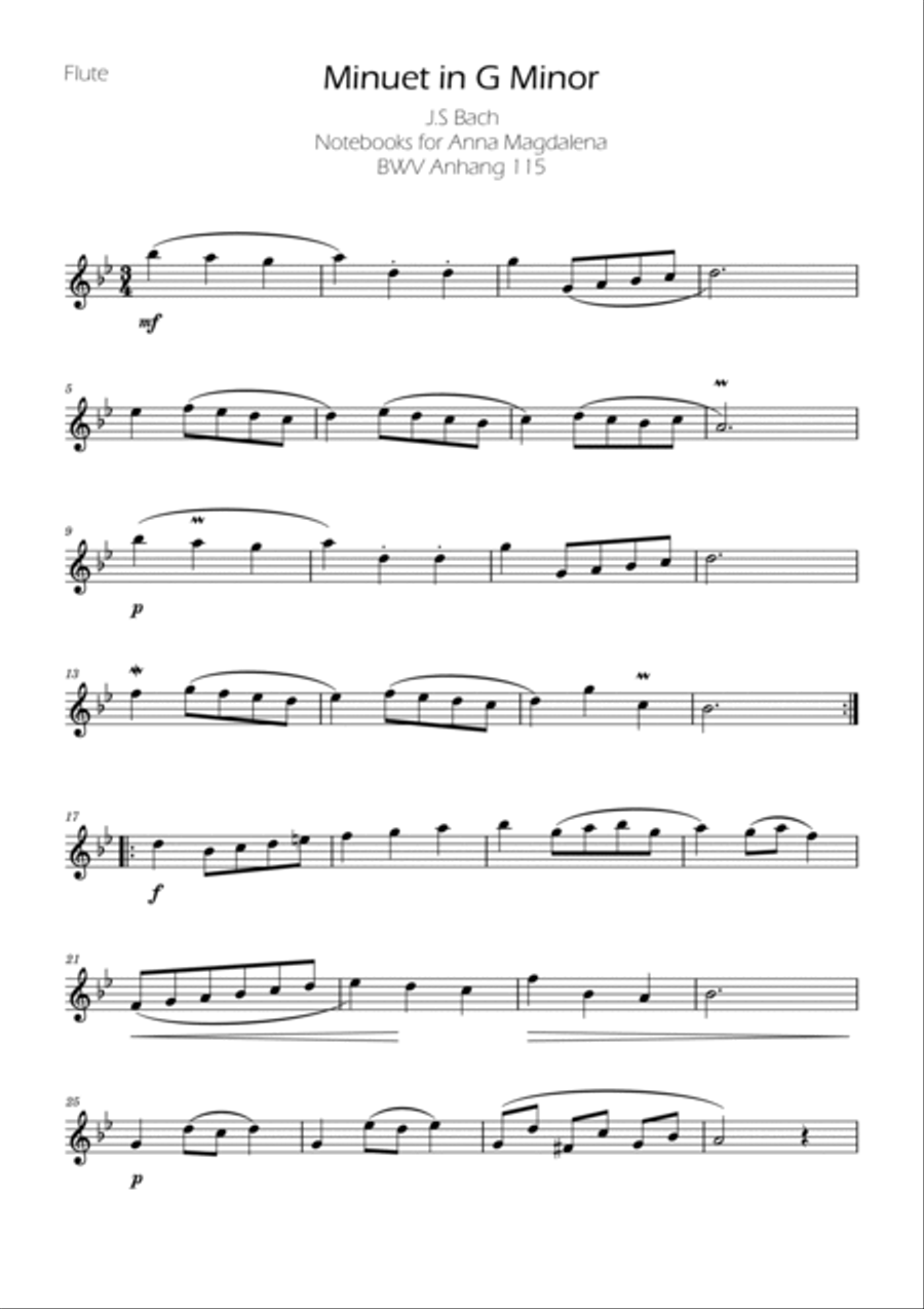 Minuet in G minor BWV Anh. 115 - Bach - Flute and Clarinet Woodwind Duet scores gallery preview page 3