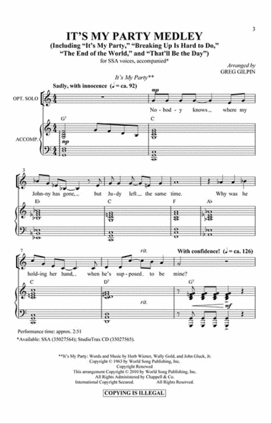 It's My Party Medley It's My Party Medley SSA scores gallery preview page 2
