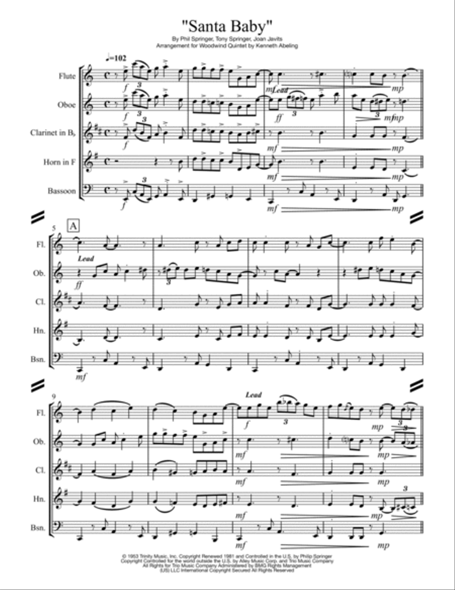 Santa Baby Woodwind Quintet scores gallery preview page 2
