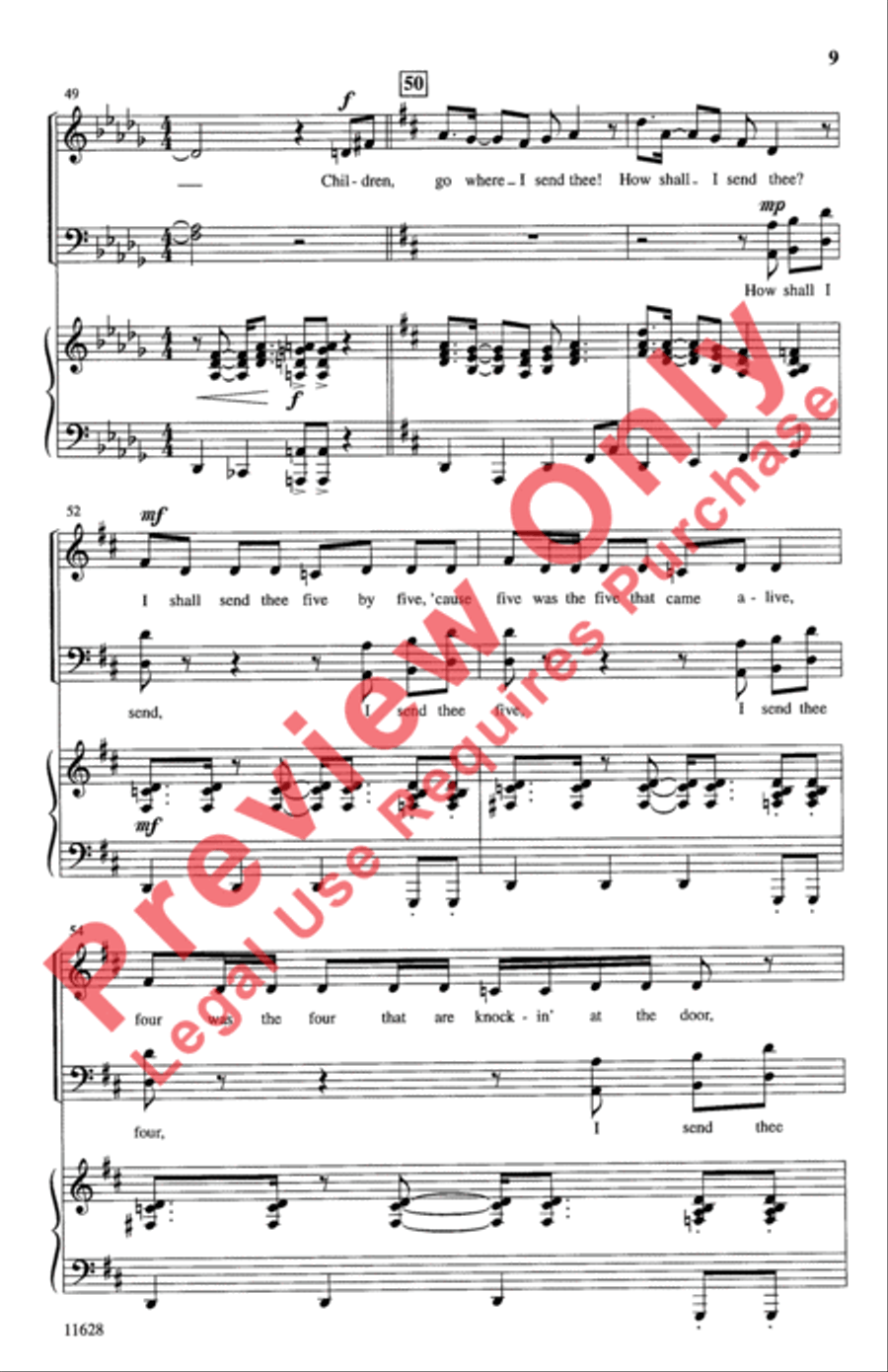 Children, Go Where I Send Thee 4-Part scores gallery preview page 9