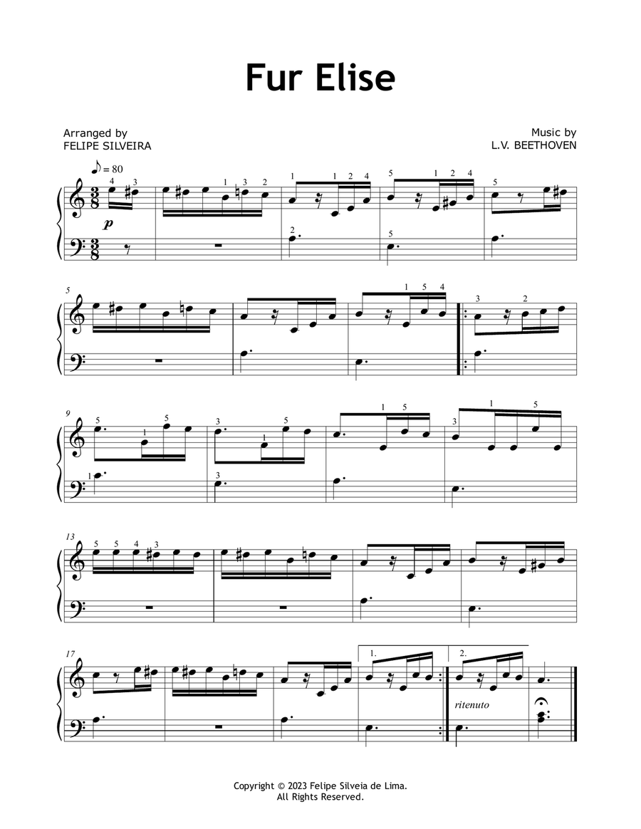 Fur Elise (Easy/Beginner Piano) Easy Piano scores gallery preview page 1