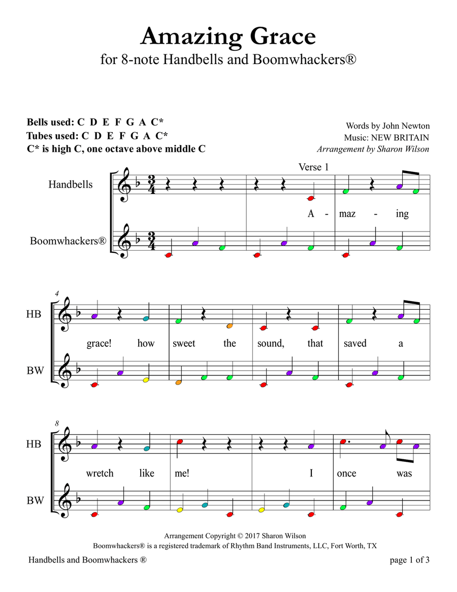 Ten Classic Hymns (for 8-note Bells and Boomwhackers with Color Coded Notes) Handbell Choir scores gallery preview page 6