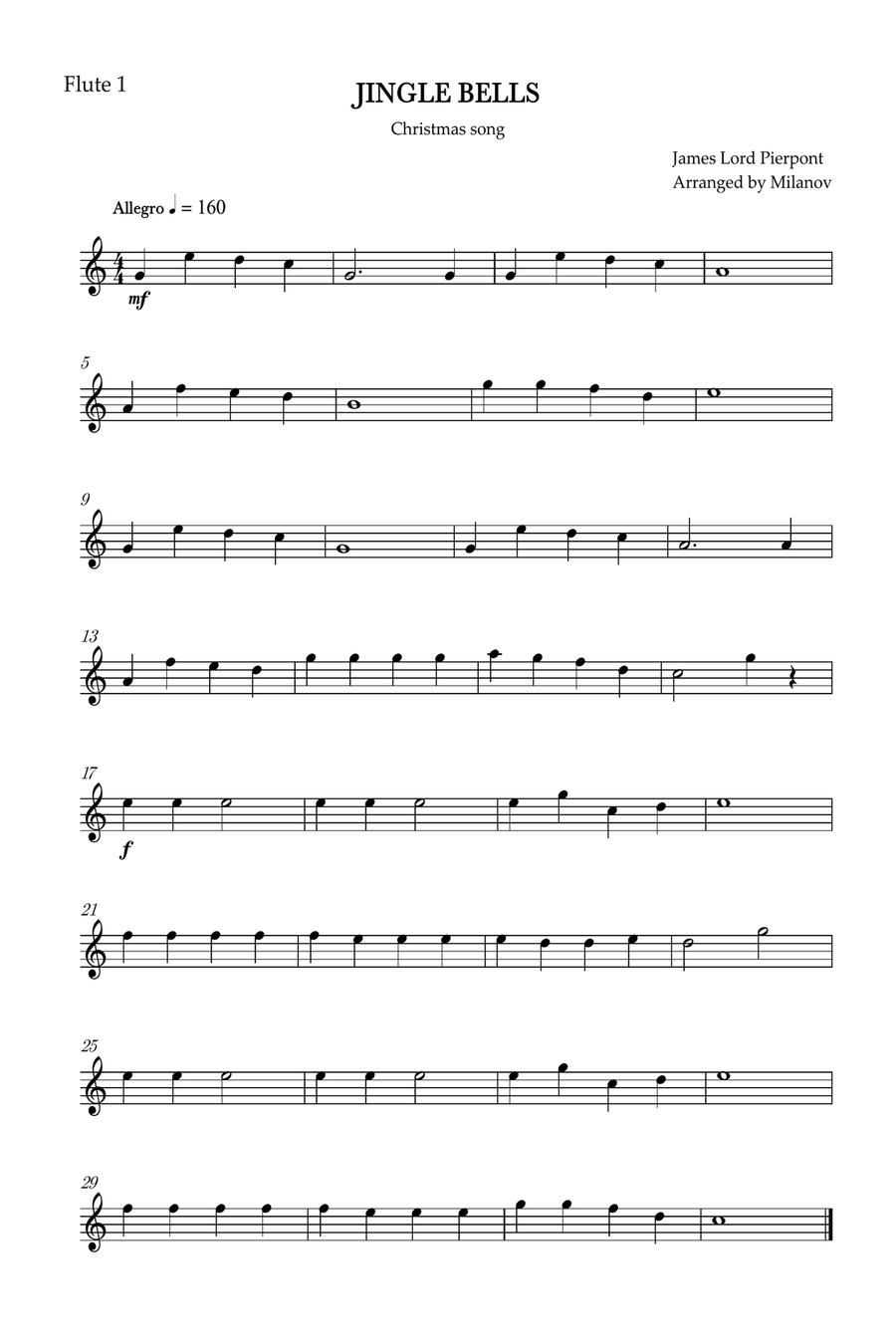 Jingle Bells | Pierpont | Christmas song | flute duet | easy | chords | C Major Flute Duet scores gallery preview page 3
