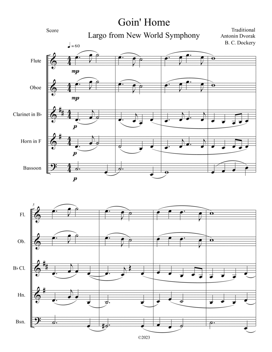 Goin' Home - Largo from New World Symphony (Woodwind Quintet) Woodwind Quintet scores gallery preview page 1