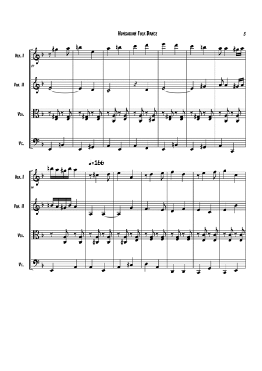 Hungarian Folk Song Hungarian Folk Song String Quartet scores gallery preview page 5