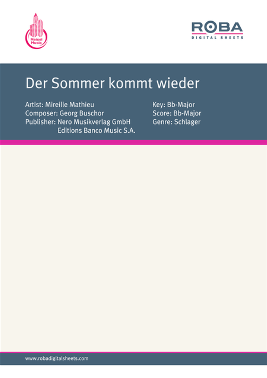 Der Sommer kommt wieder Der Sommer kommt wieder Piano, Vocal scores gallery preview page 1