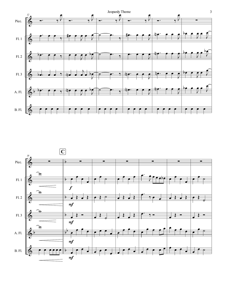 Jeopardy Theme Flute Choir scores gallery preview page 4