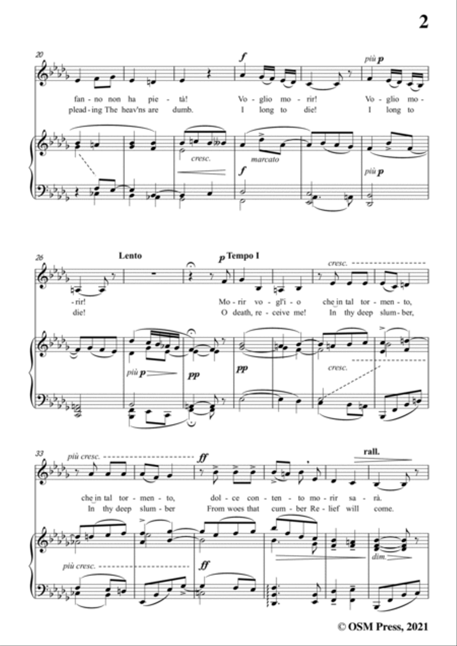 Astorga-Morir voglio,in D flat Major,for Voice and Piano Voice Solo scores gallery preview page 3