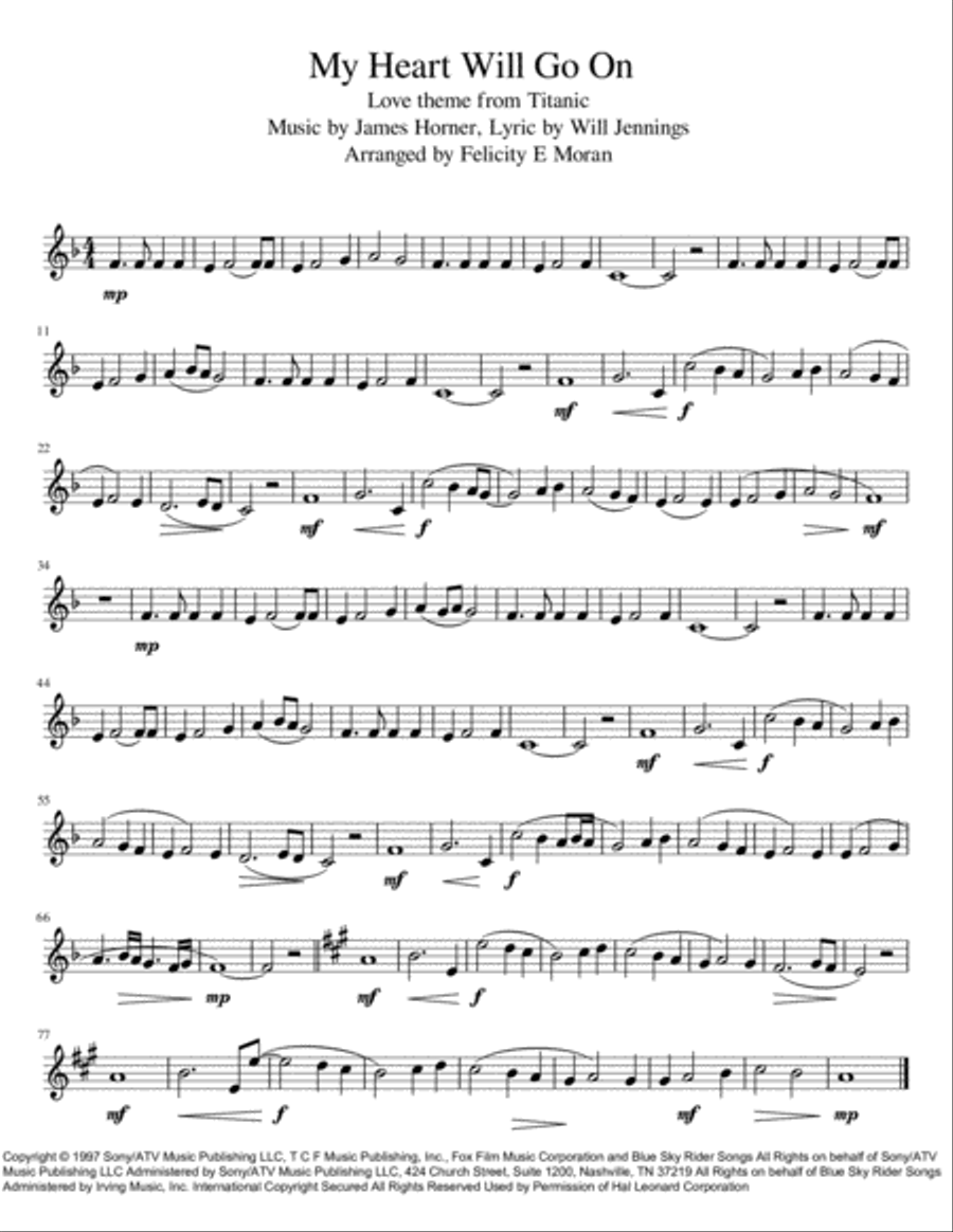 My Heart Will Go On (Love Theme from Titanic) Clarinet Solo scores gallery preview page 1