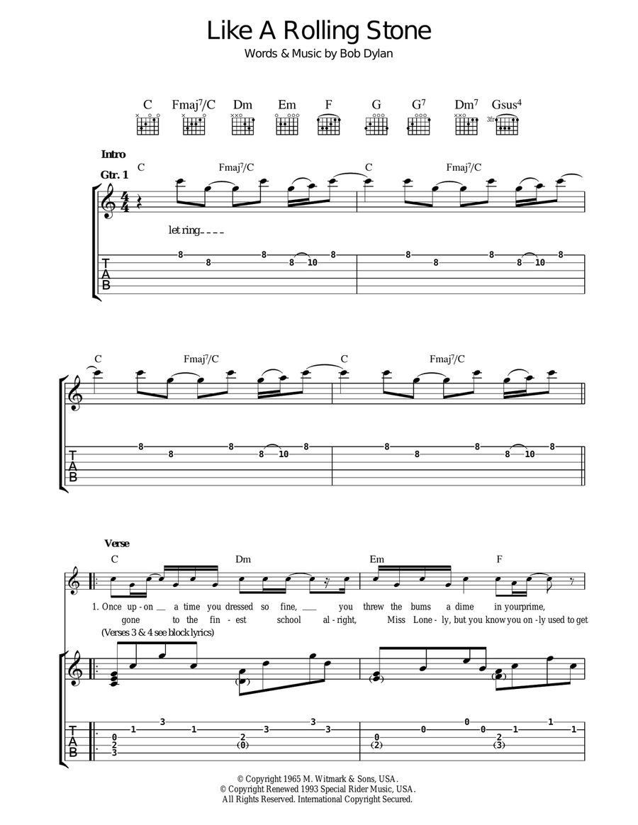 Like A Rolling Stone Acoustic Guitar scores gallery preview page 1