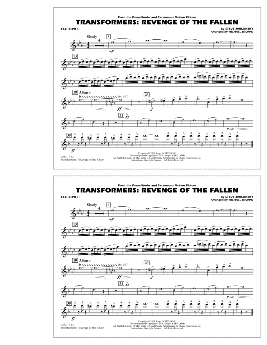 Transformers: Revenge Of The Fallen - Flute/Piccolo Marching Band scores gallery preview page 1