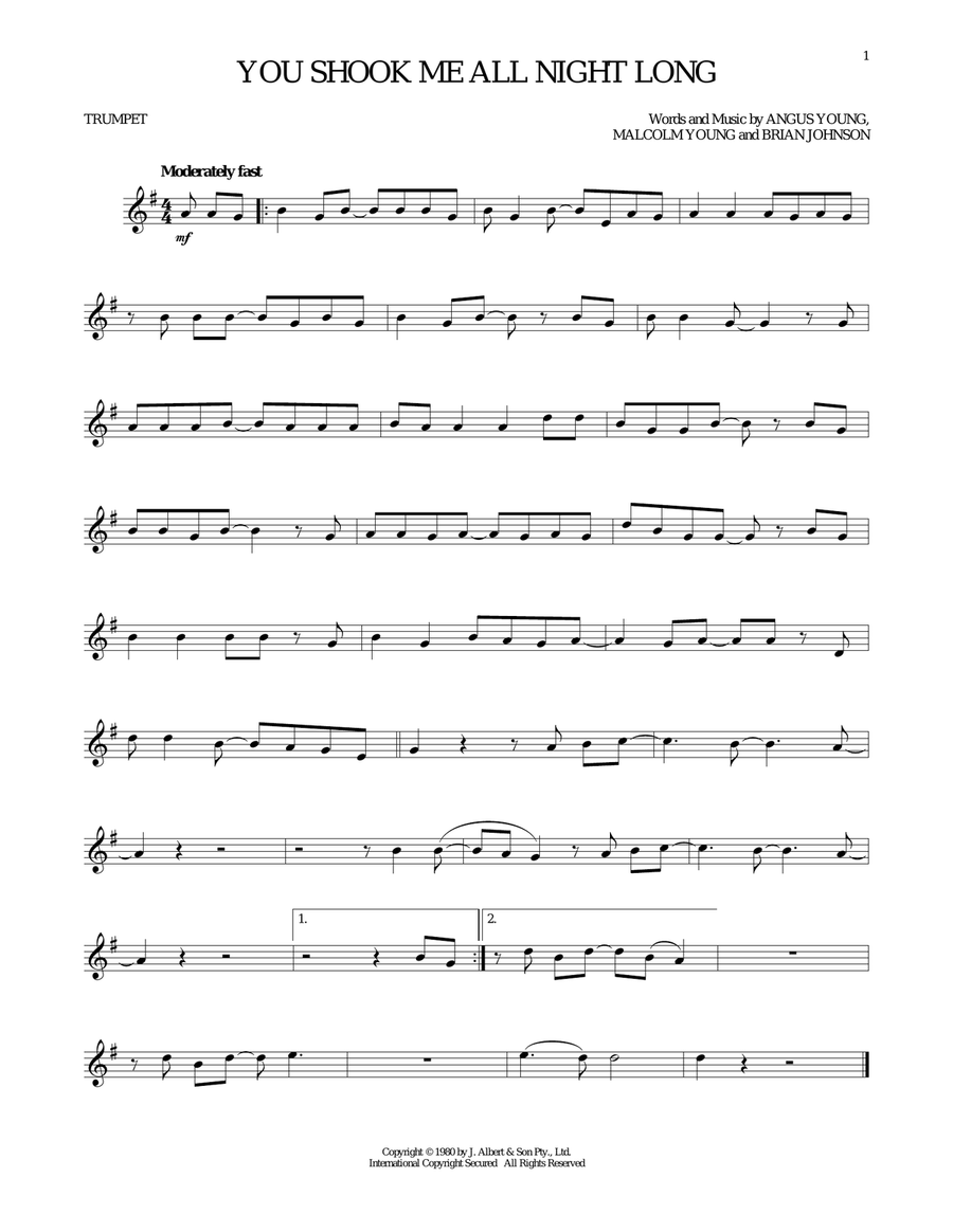 You Shook Me All Night Long Trumpet Solo scores gallery preview page 1