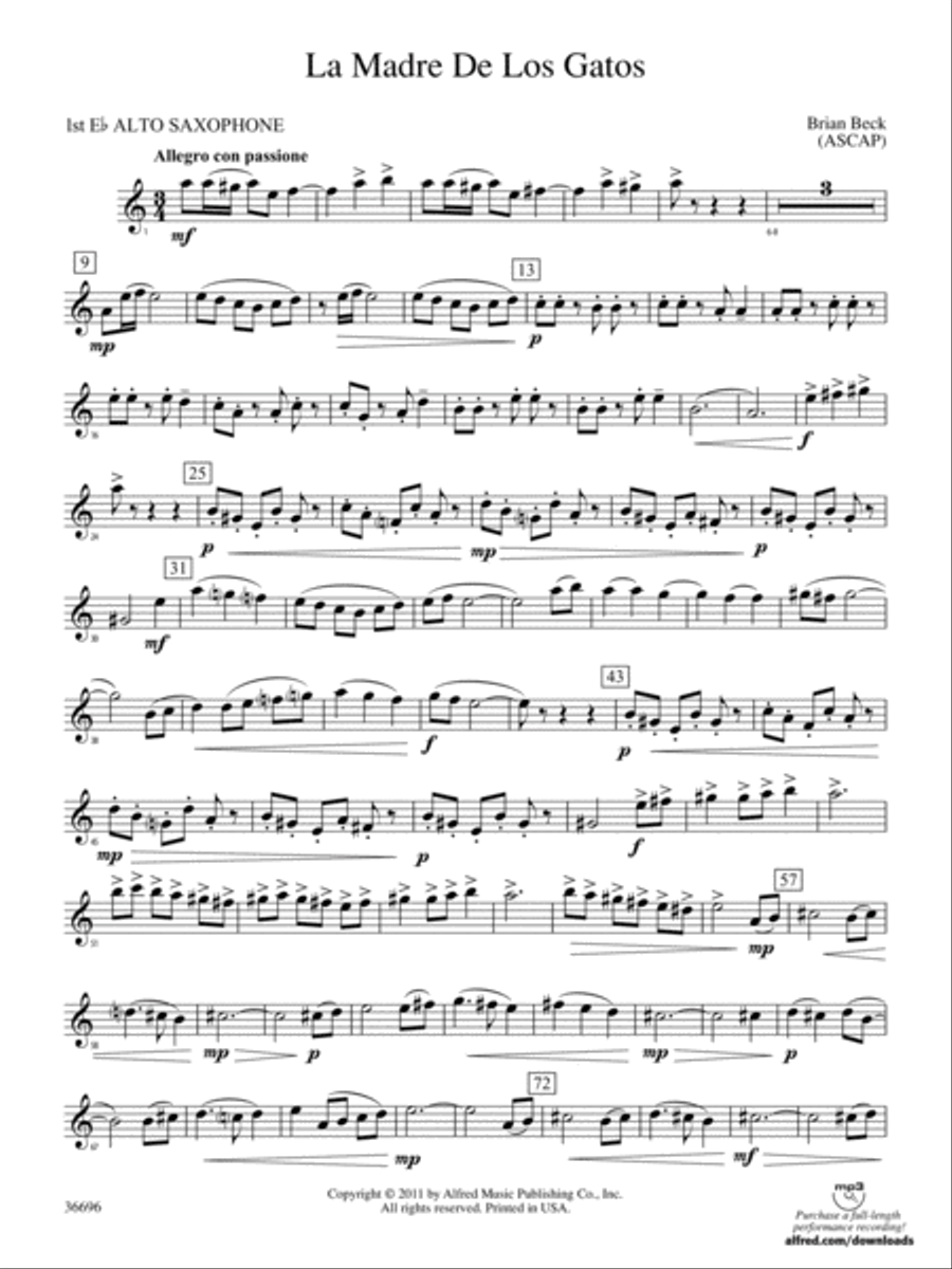 La Madre de los Gatos: E-flat Alto Saxophone Concert Band scores gallery preview page 1
