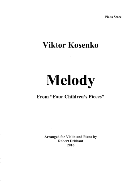 "Melody" by Viktor Kosenko (from Four Children's Pieces for violin) Violin Solo - Digital Sheet Music
