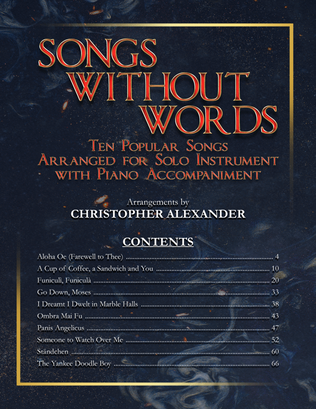 Book cover for Songs Without Words: Ten Popular Songs Arranged for Solo Instrument with Piano Accompaniment